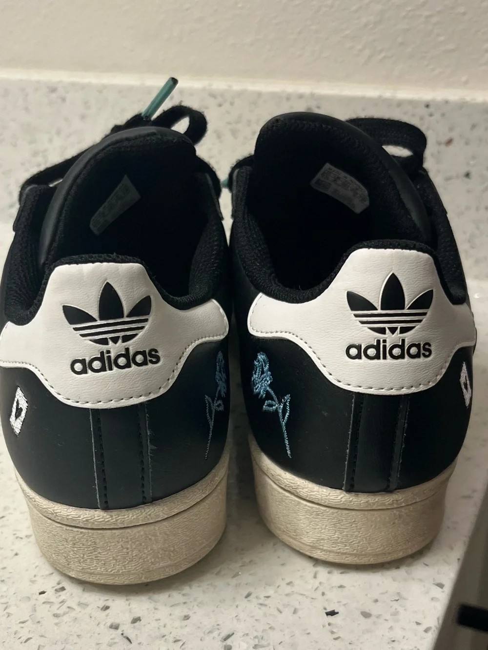 adidas Kids Black, White & Teal Superstar Sneakers